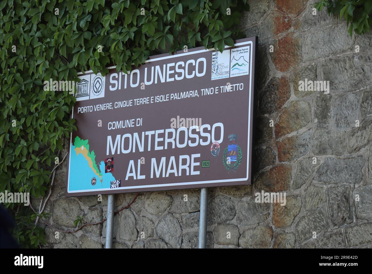 Italian board sign with Monterosso written on it Stock Photo - Alamy