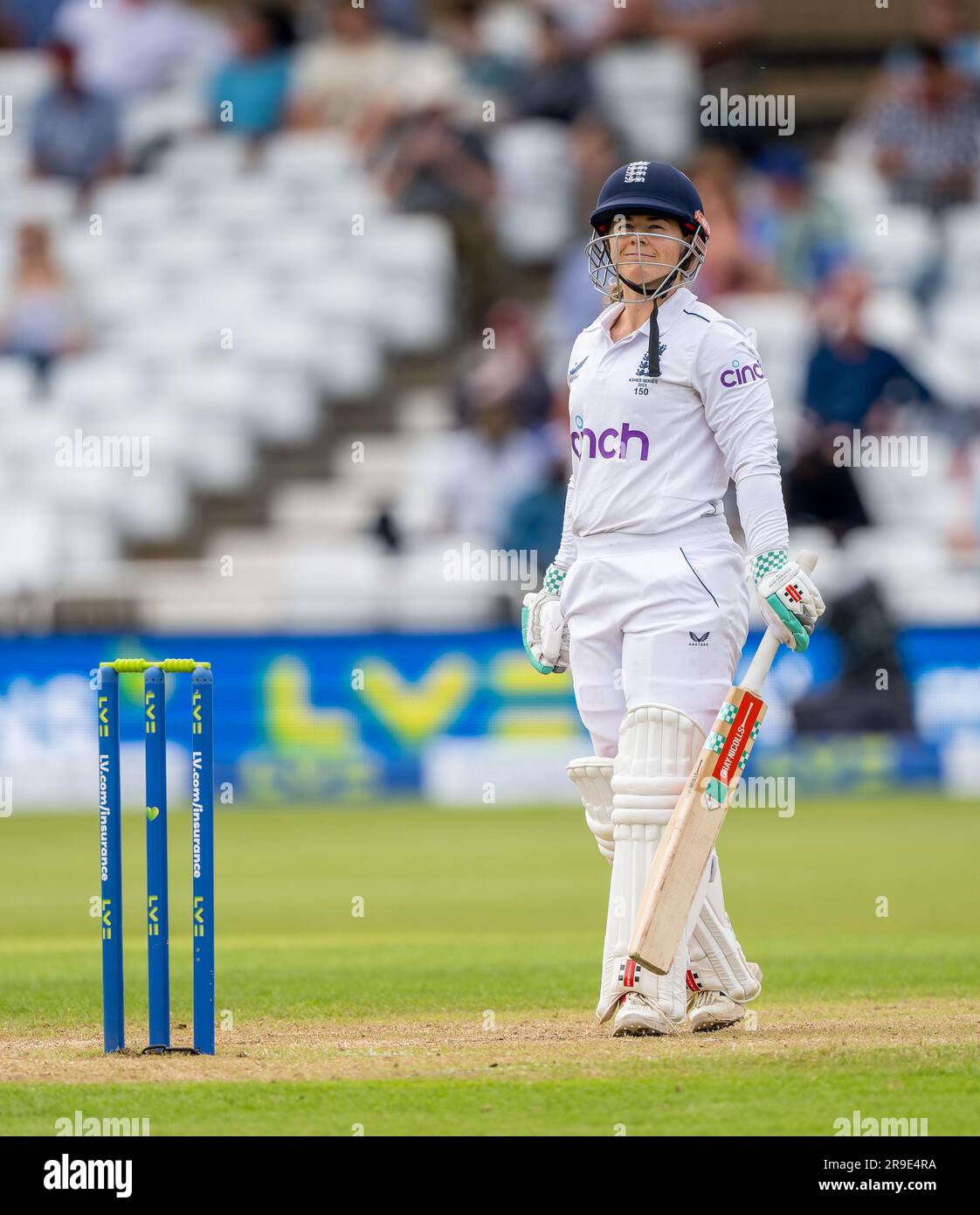England’s Tammy Beaumont on day two of the 2023 Women’s Ashes Test series. Stock Photo