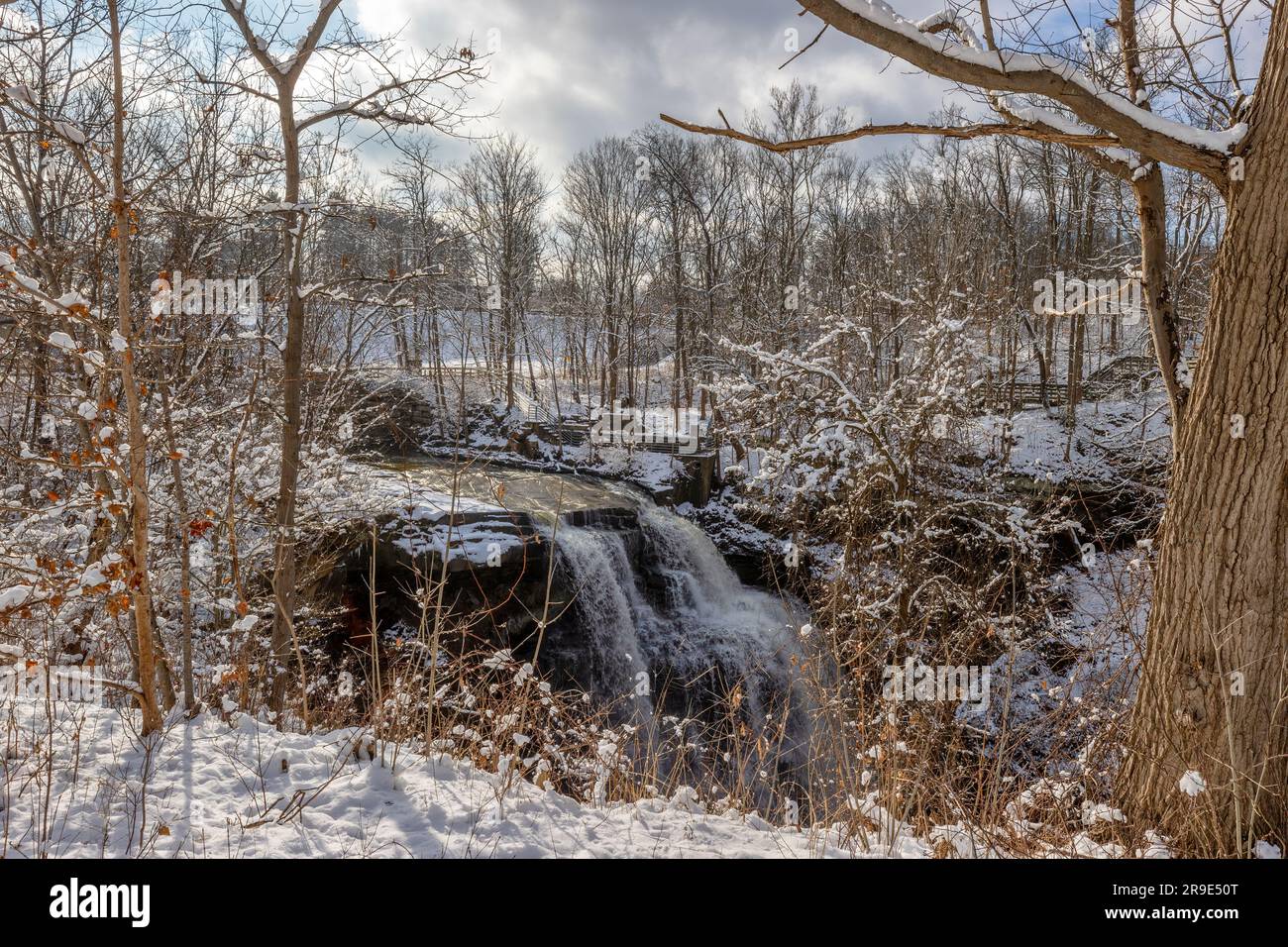 Brandywine Waterfalls in winter in the Cuyahoga Valley National Park in Northfield, Ohio, USA