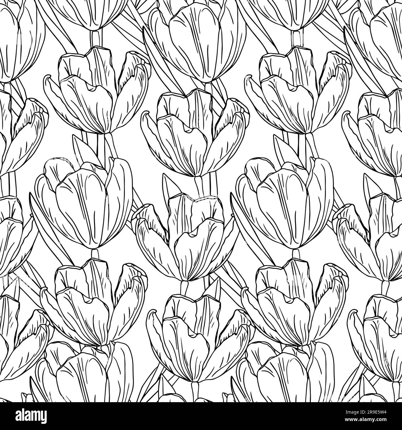 Tulips flower seamless pattern, spring background Stock Vector