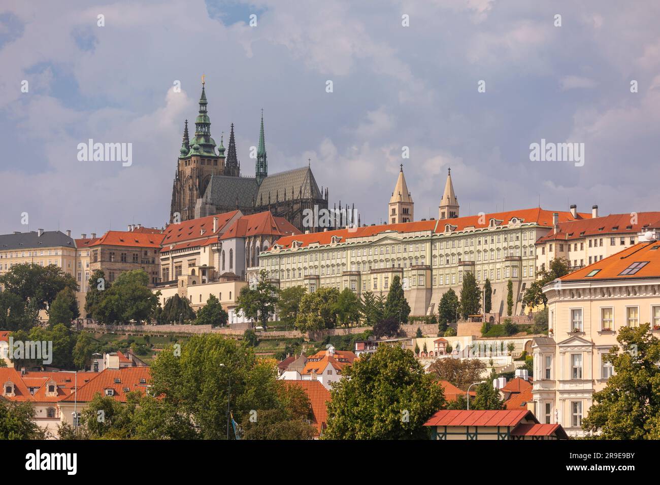 PRAGUE, CZECH REPUBLIC, EUROPE - Prague Castle, on Vltava River. St Vitus Cathedral, above. Stock Photo