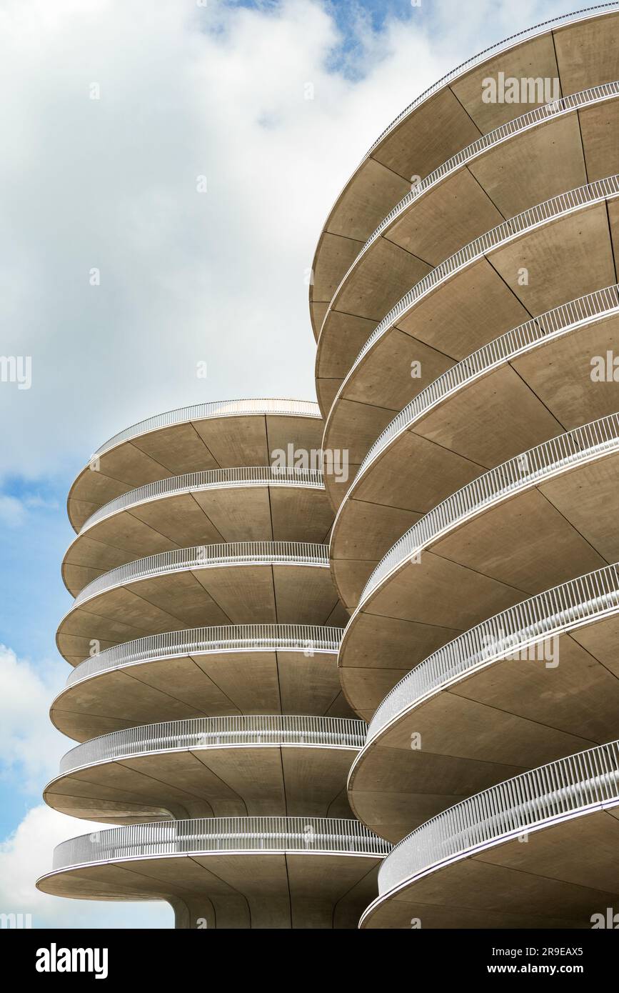 Amsterdam, Netherlands - RAI Convention Centre car park by Benthem Crouwel Architects, concrete spiral ramps Stock Photo