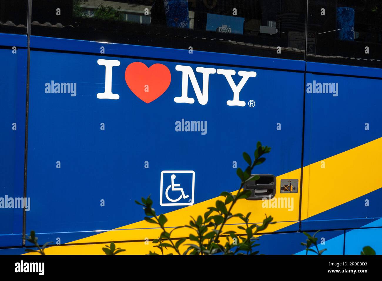 I Love New York on the side of a Public Bus, 2023, NYC, USA Stock Photo