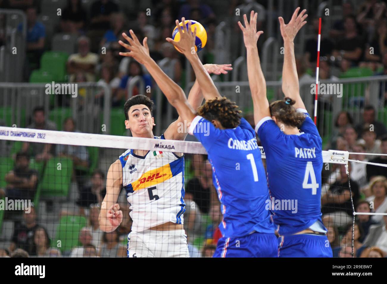 Alessandro Michieletto (Italy); Barthelemy Chinenyeze Jean Patry (France). Volleyball World Championship 2022. Stock Photo