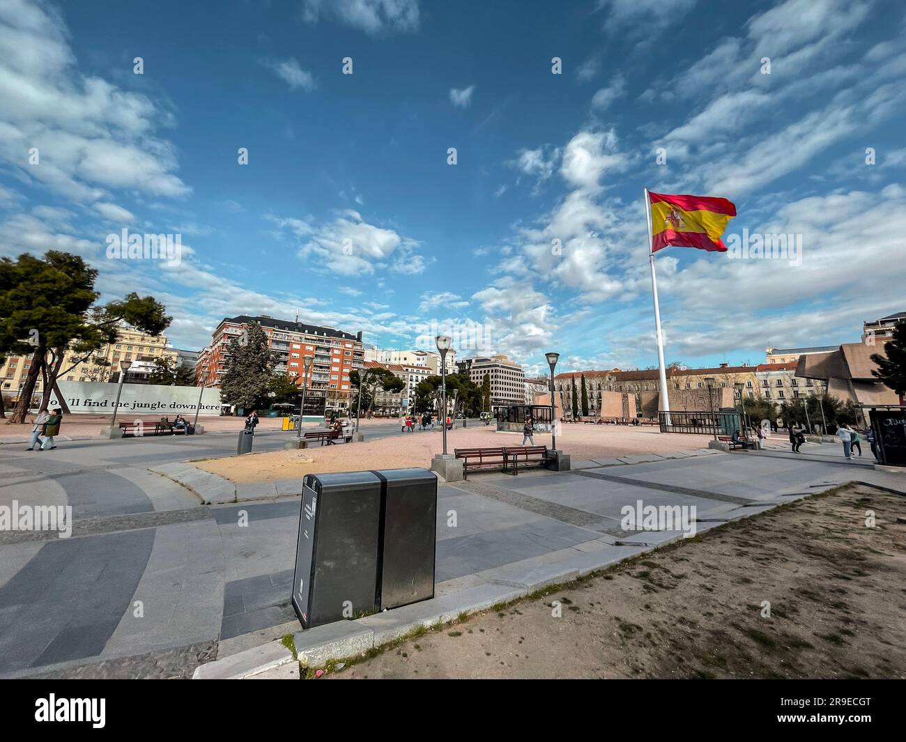 Madrid, Spain - FEB 19, 2022: Plaza de Colon, Columbus Square, is located in the encounter of Chamberi, Centro and Salamanca districts of Madrid, Spai Stock Photo