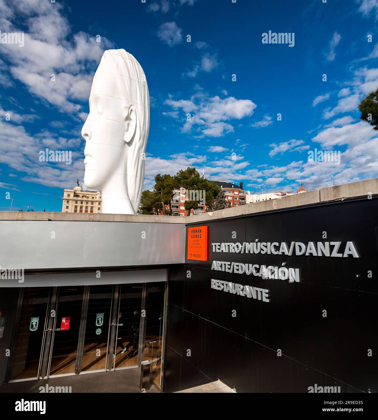 Madrid, Spain - FEB 19, 2022: Modern sculpture titled Julia by Jaume Plensa Sune located at the Plaza de Colon in Madrid, Spain. Stock Photo