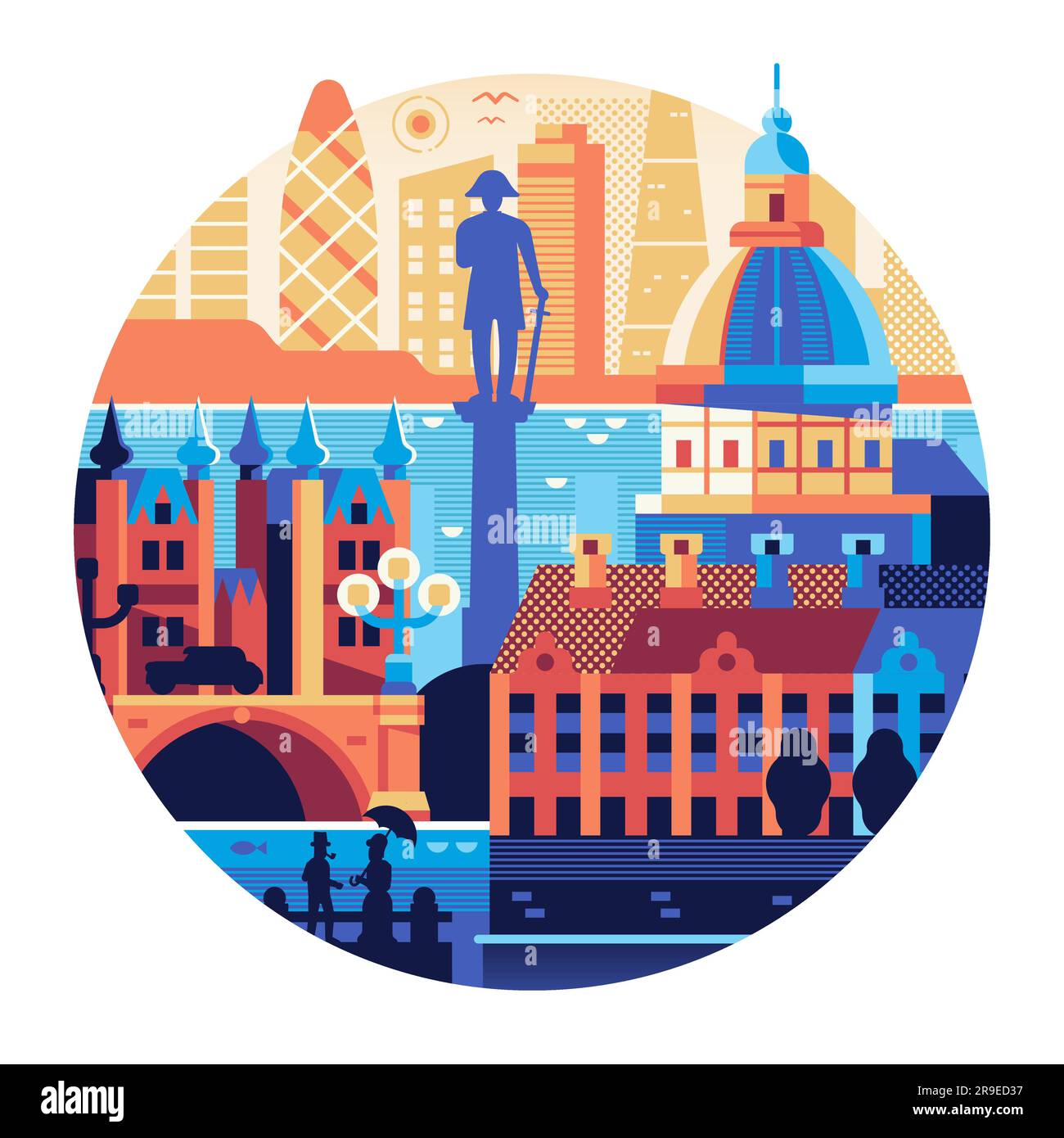 Travel London Circle Icon with St. Paul Cathedral Stock Vector