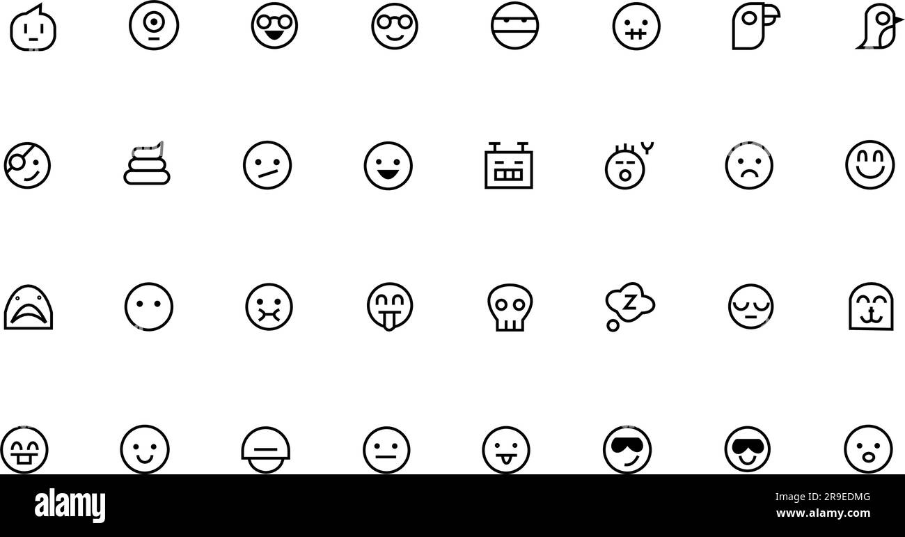 Emojis in outline. Emoji faces with different emotions, vector icons