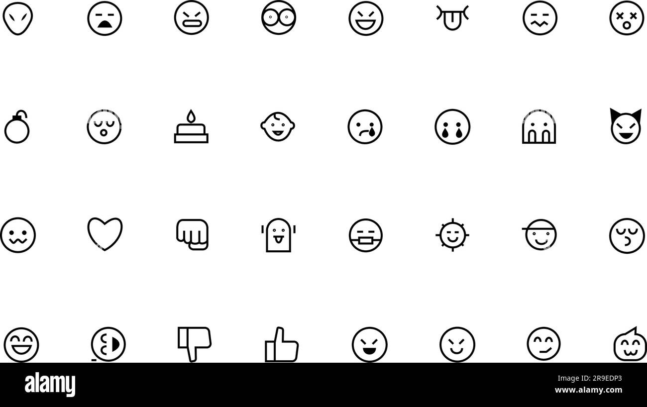 Emojis in outline. Emoji faces with different emotions, vector icons