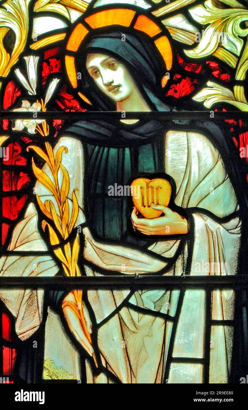 St Theresa, St Teresa, of Avila, Carmelite Nun, 16th century, stained glass, by J Powell & Son, 1900, Blakeney Church, Norfolk, England Stock Photo