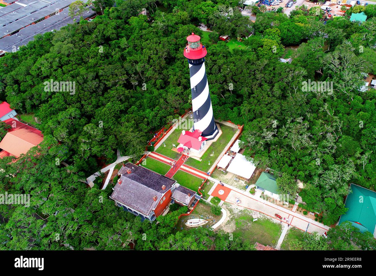 St. Augustine Light Station located in St Augustine Florida USA Lighthouse is  structure such as a tower with a powerful light. Stock Photo