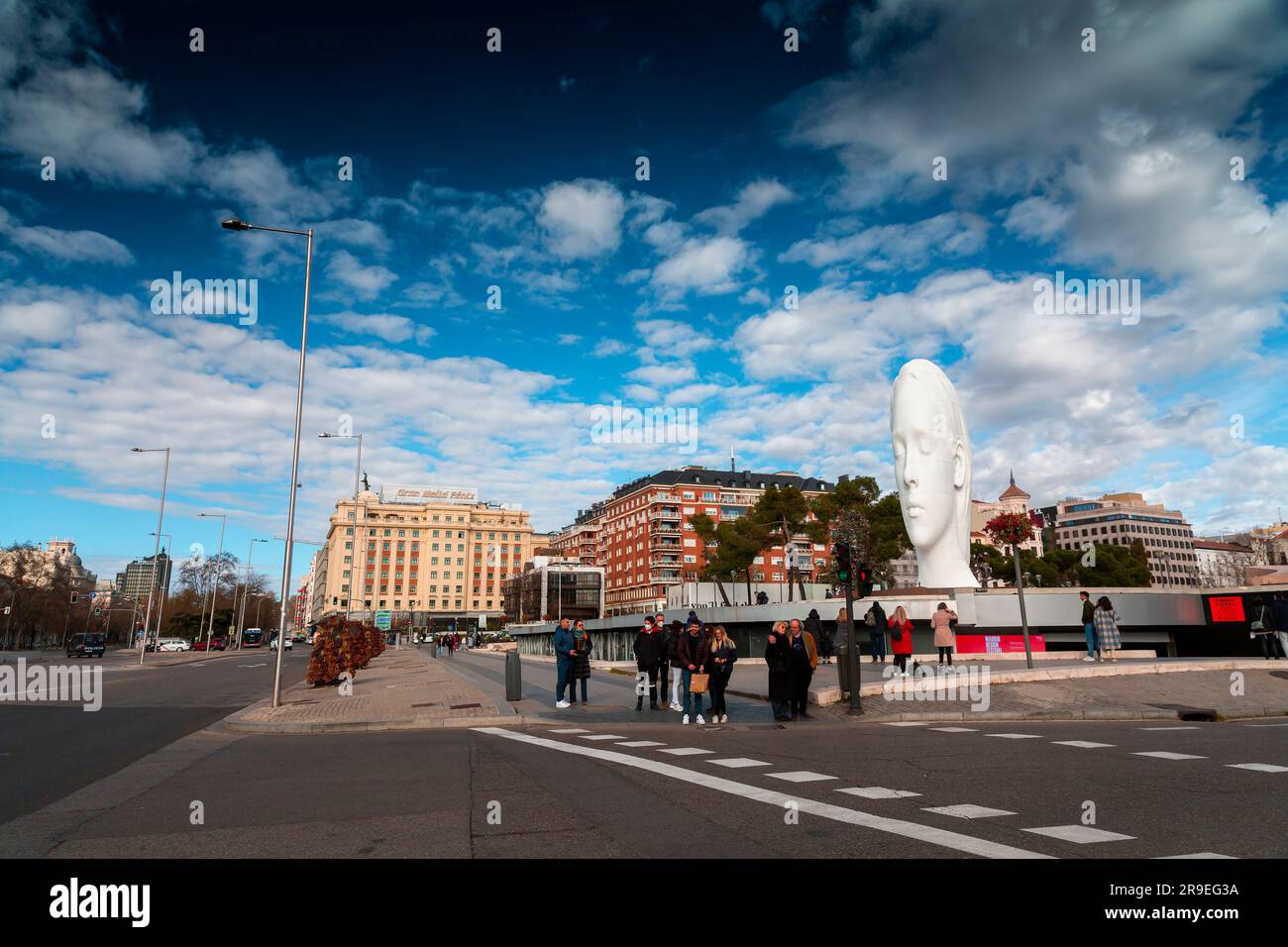 Madrid, Spain - FEB 19, 2022: Modern sculpture titled Julia by Jaume Plensa Sune located at the Plaza de Colon in Madrid, Spain. Stock Photo