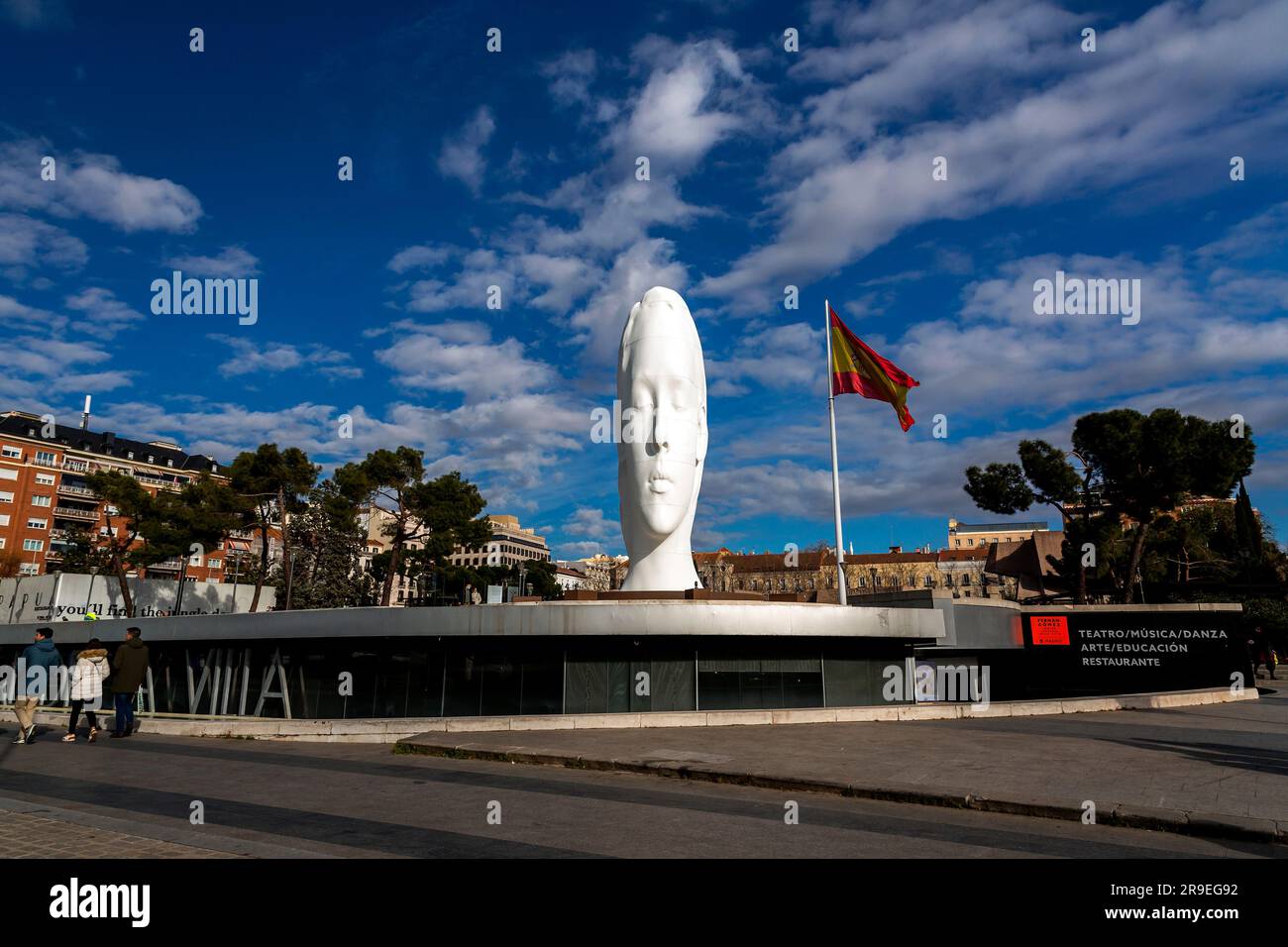 Madrid, Spain - FEB 19, 2022: Modern sculpture titled Julia by Jaume Plensa Sune located at the Plaza de Colon in Madrid, Spain. Stock Photo