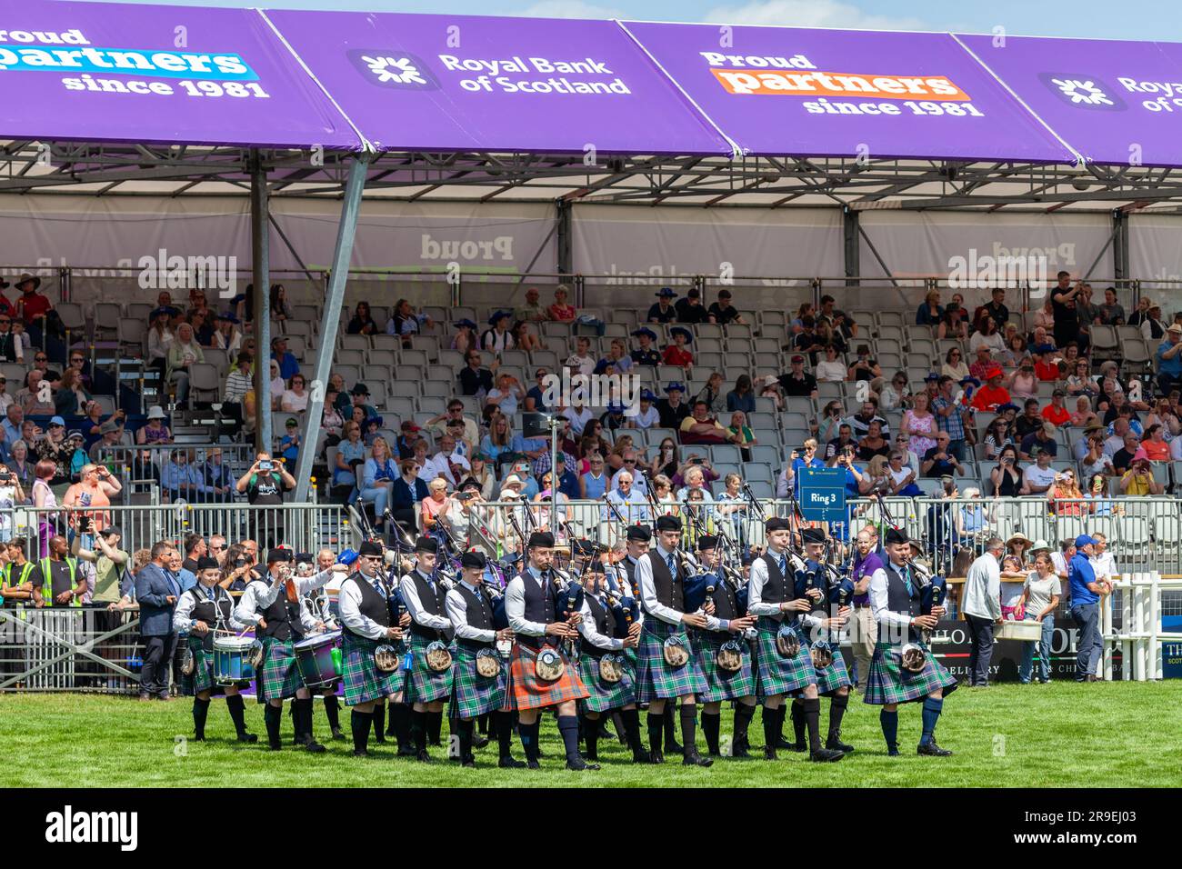 West Lothian Schools Pipe Band at the Royal Highland Show, Edinburgh Stock Photo