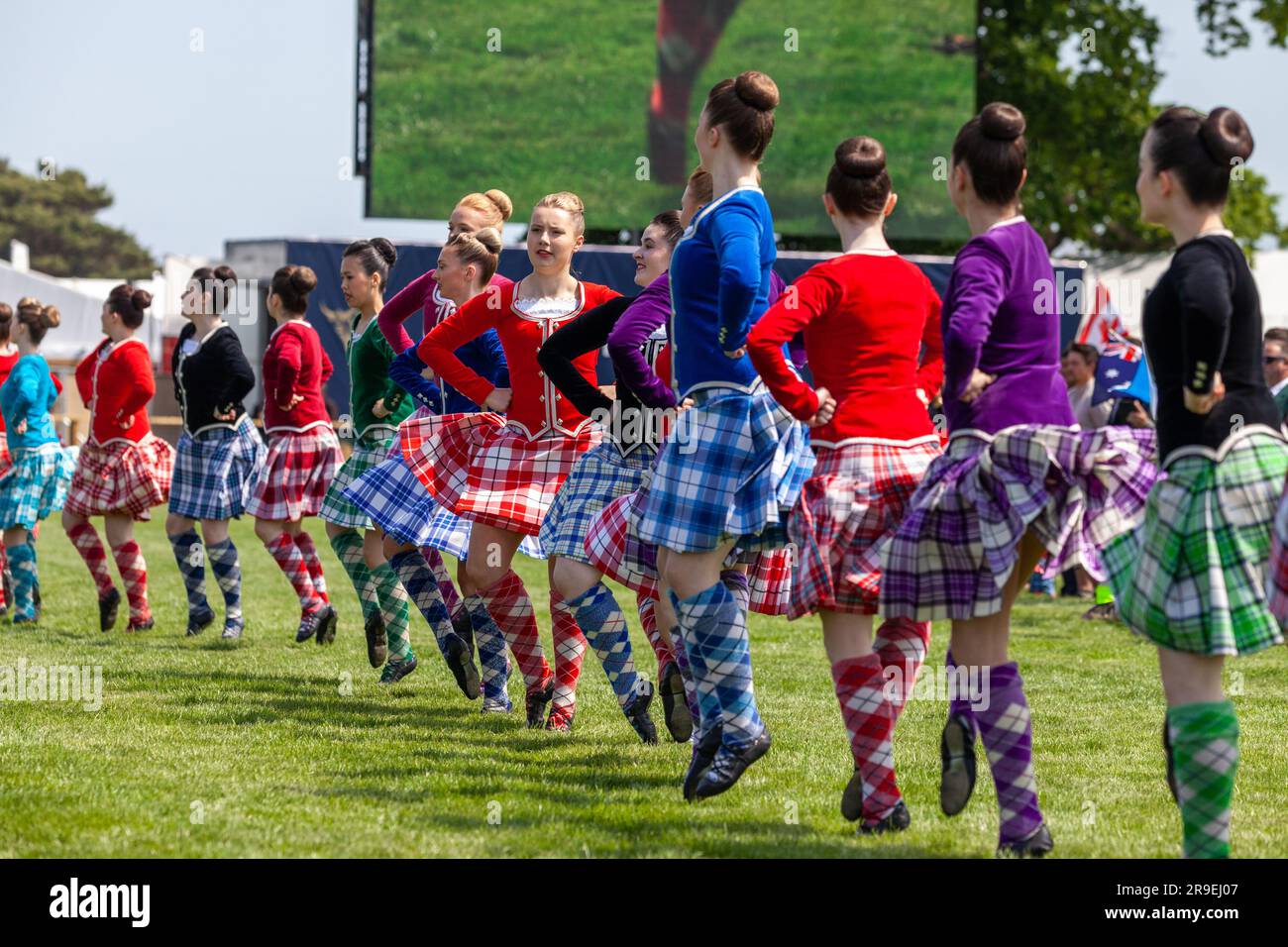 Highland Dancers performing in the main showground at the opening day of the Royal Highland Show, Edinburgh Stock Photo