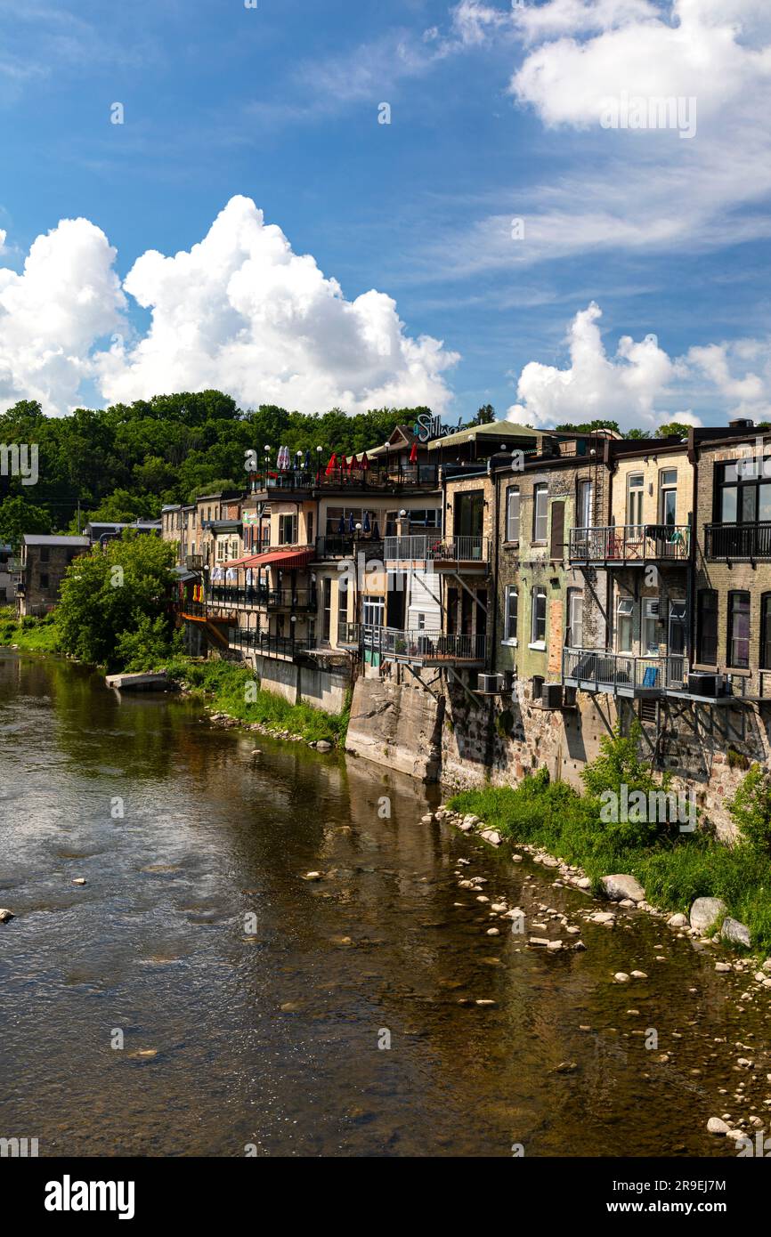 Buildings on the Grand River in Paris, Ontario Canada. Stock Photo