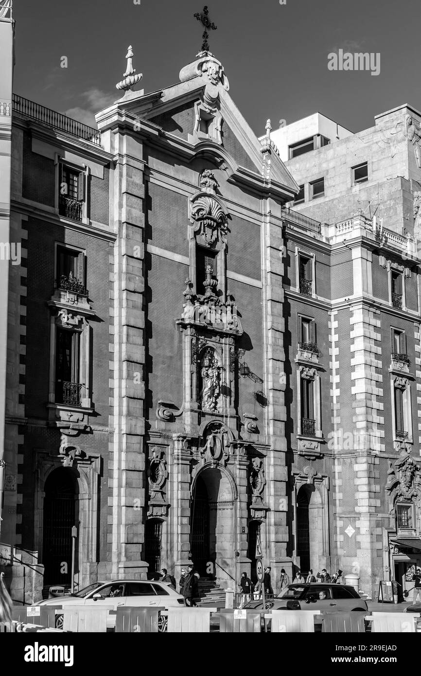 Madrid, Spain - FEB 17, 2022: Front facade of San Jose church on Alcala Street in Madrid, Spain. Stock Photo