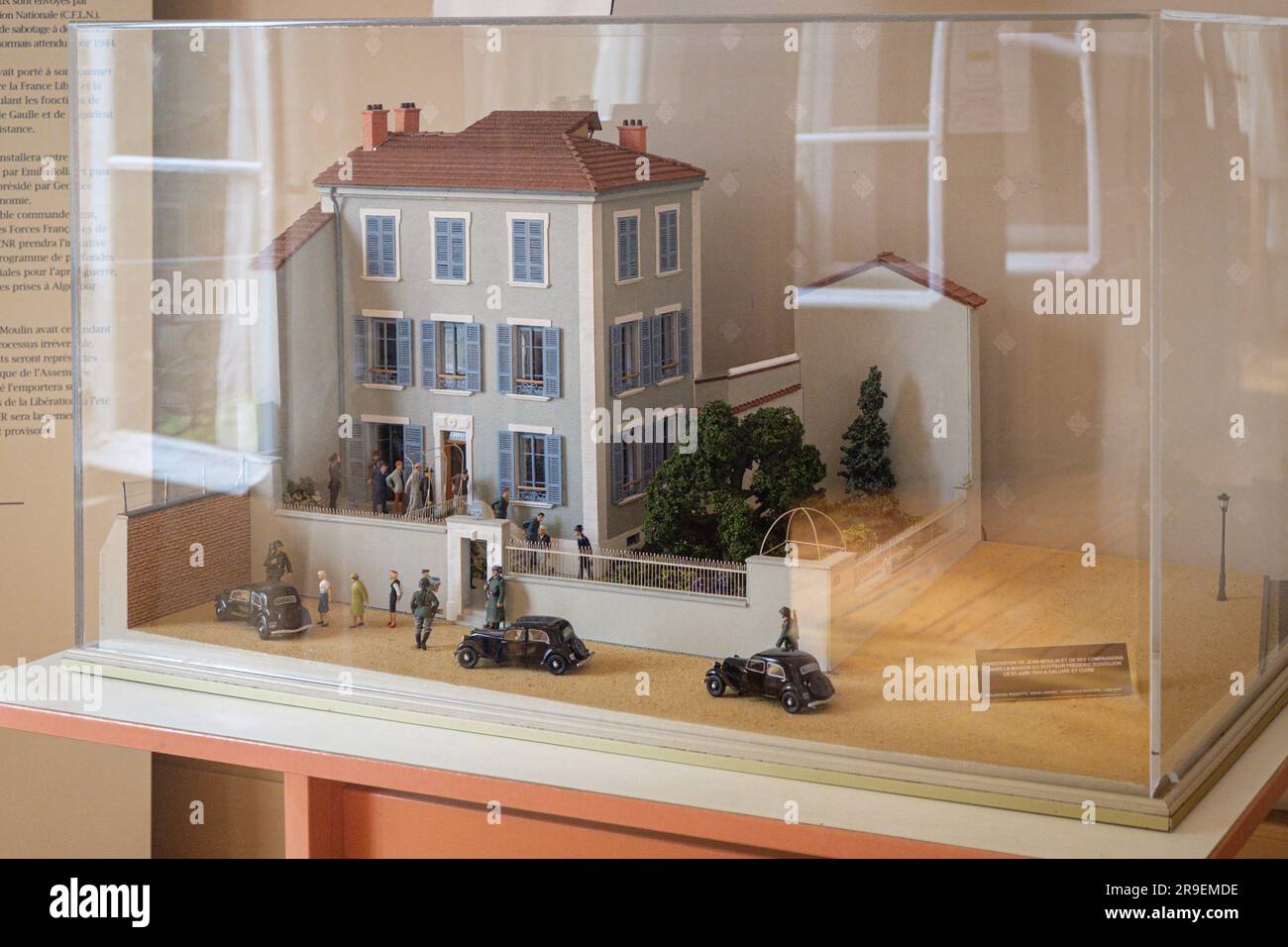 France, Caluire et Cuire, 2023-06-21. Model of the reconstruction of the arrest of the resistants in the Jean Moulin memorial. Stock Photo