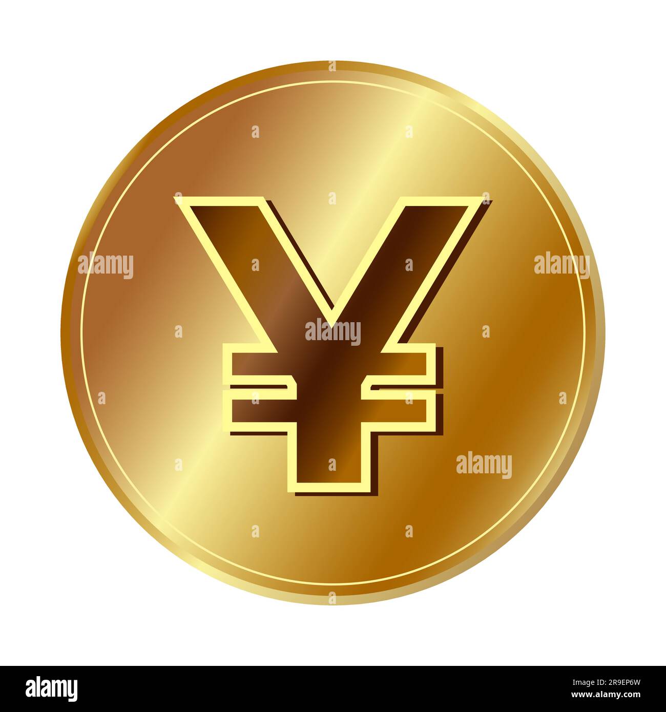 Gold yen, yuan symbol Golden coin icon Money design Currency sign in gold Vector illustration Isolated on white background Stock Vector
