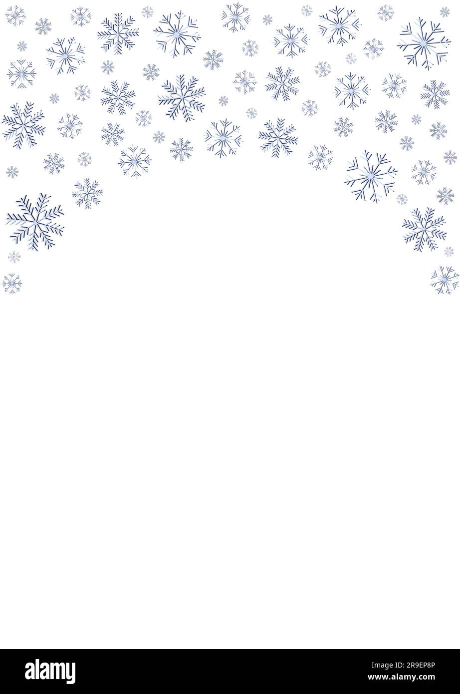 Snowflake arch Winter background template Different size snowflakes on white background Holiday vector illustration Isolated Vertical design element Stock Vector