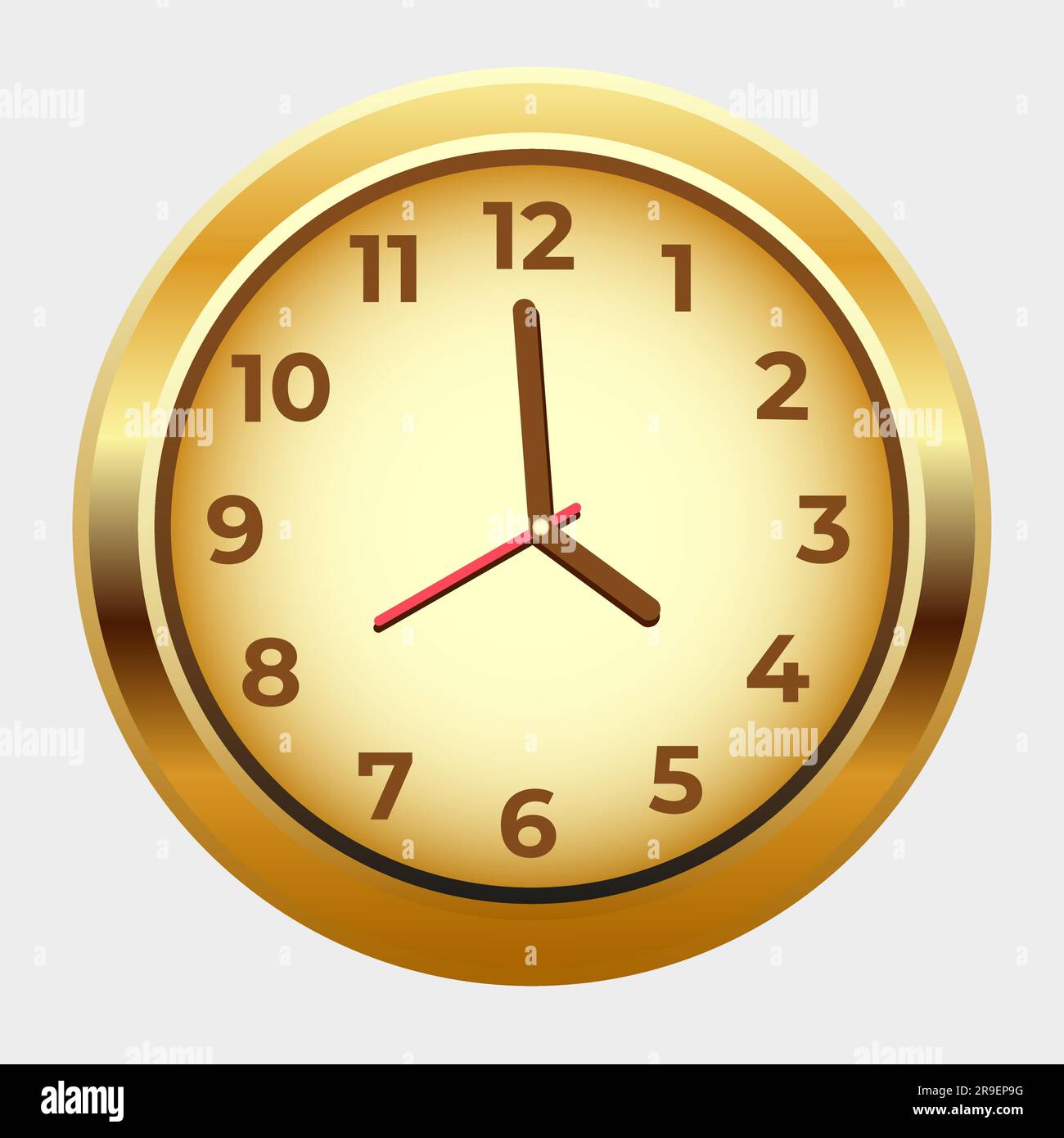 Wall clock Gold colored office clock. Realistic vector illustration
