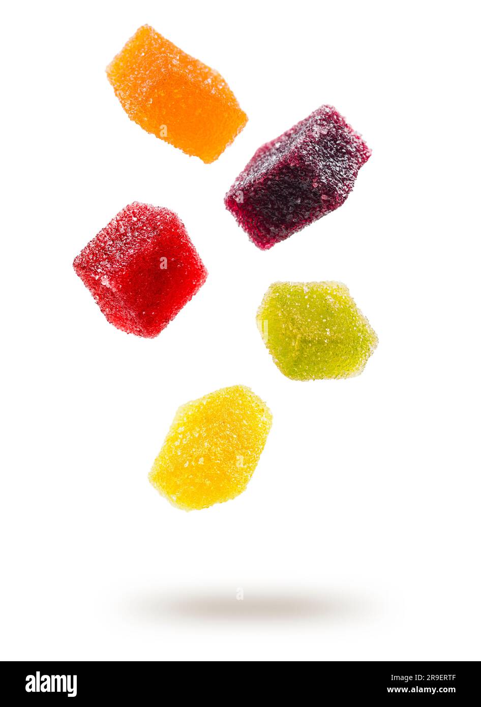 assorted jelly candies floating on white background Stock Photo Alamy