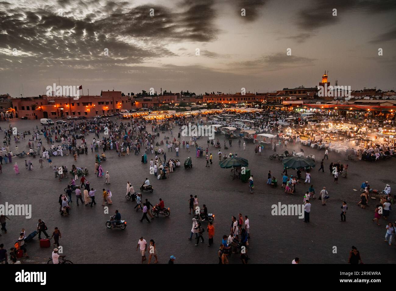 Jemaa el-Fna or Djemaa el Fna is the main and most famous square in the Moroccan city of Marrakesh. It is located in the historic part, the almedina, Stock Photo