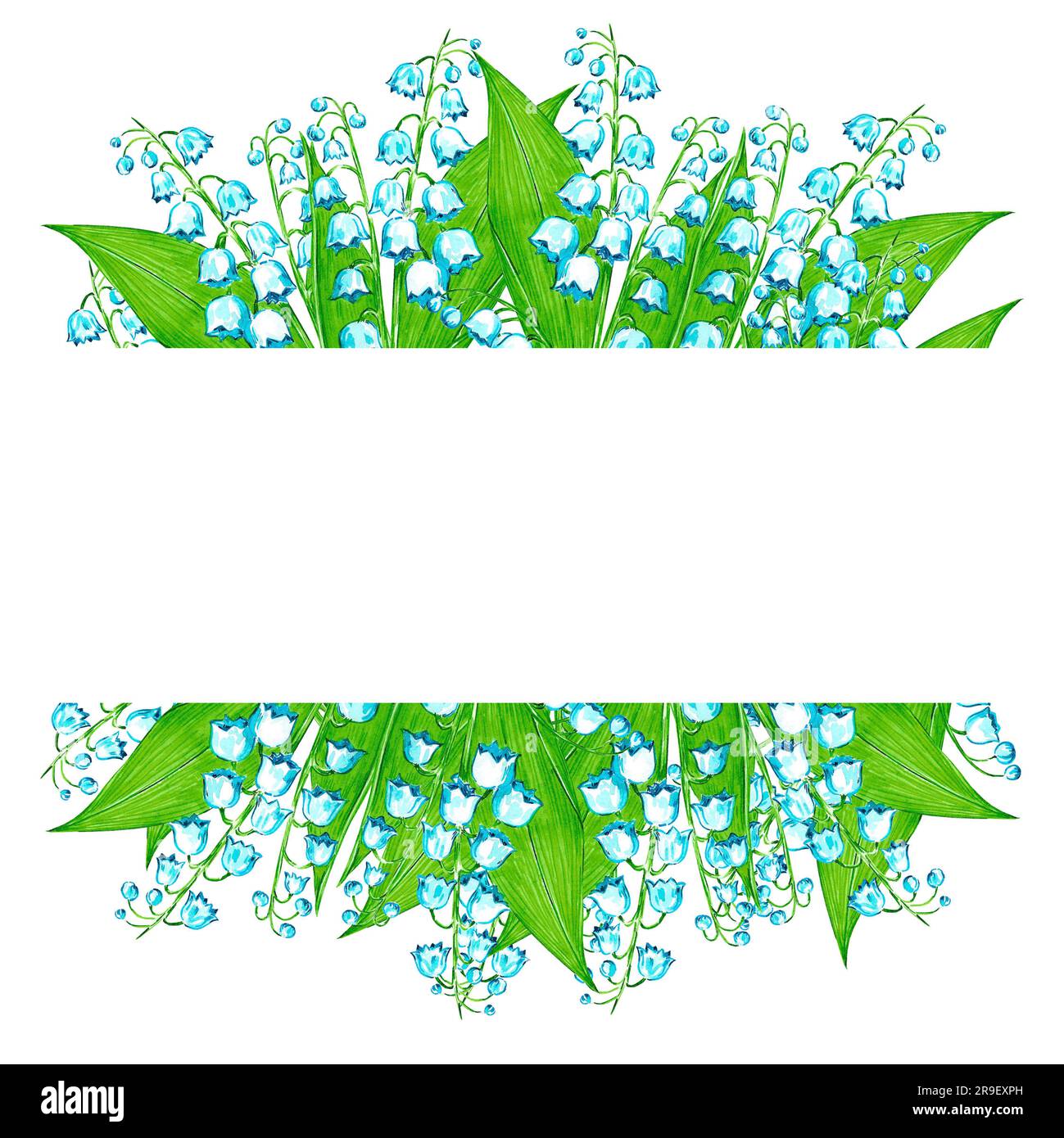 Hand drawn watercolor lily of the valley frame boarder isolated on ...