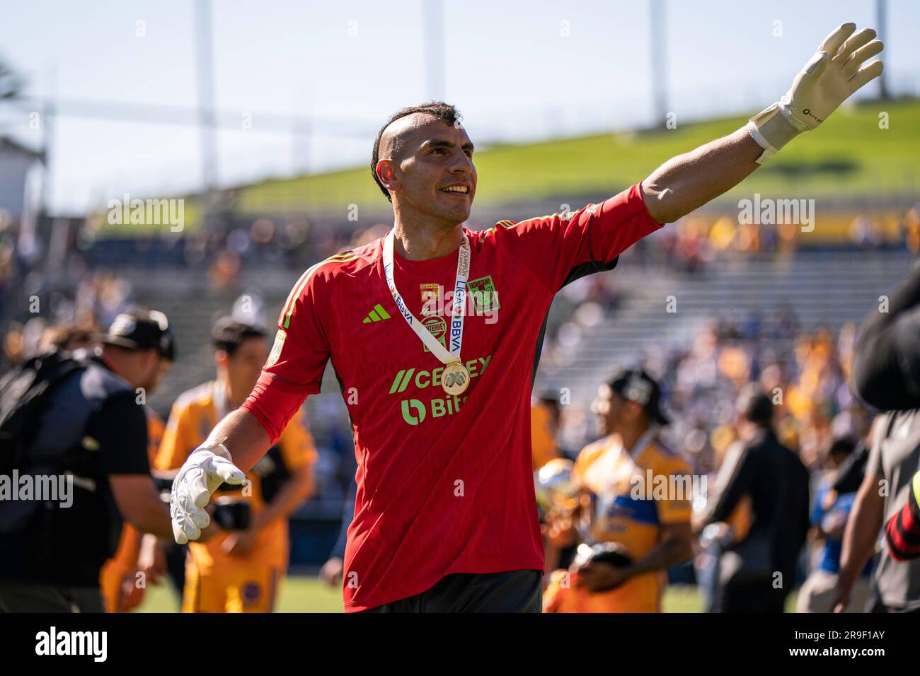 UANL Tigres goalkeeper Nahuel Guzmán (1) after winning the Campeón de Campeones Liga MX match against Pachuca, Sunday, June 25, 2023, at the Dignity H Stock Photo