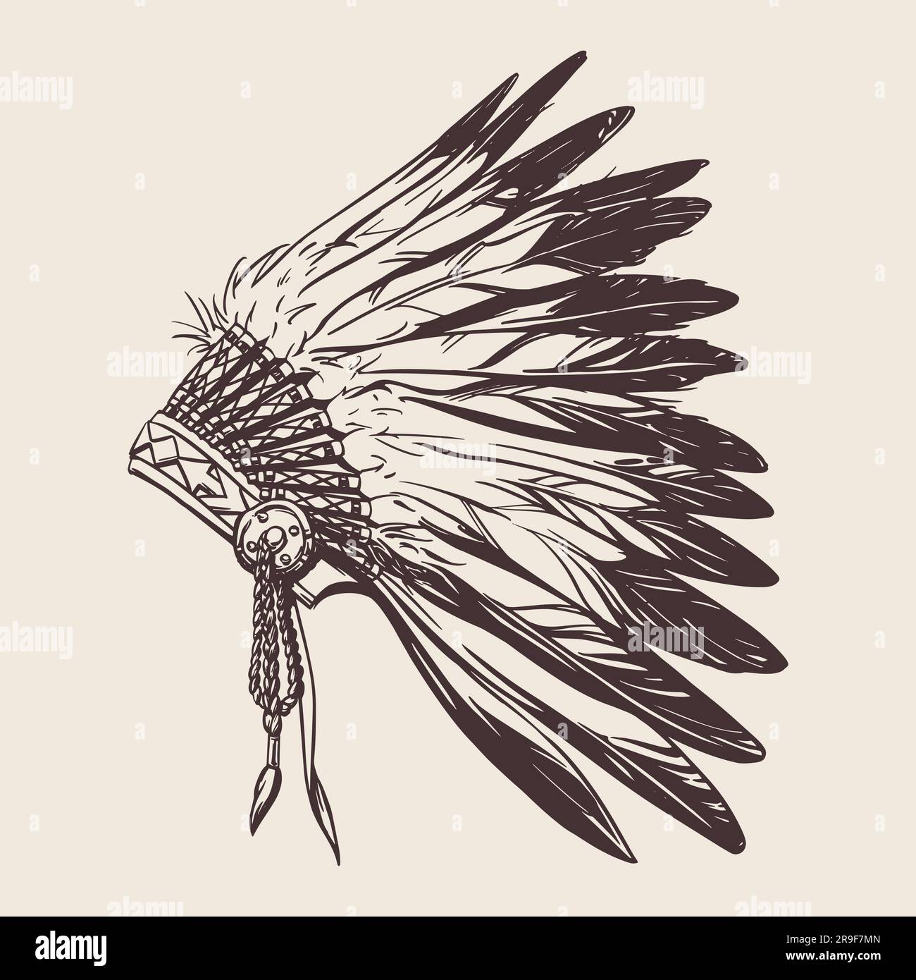 Headdress of indian chiefs in hand drow style for print and design. Vector illustration. Stock Vector