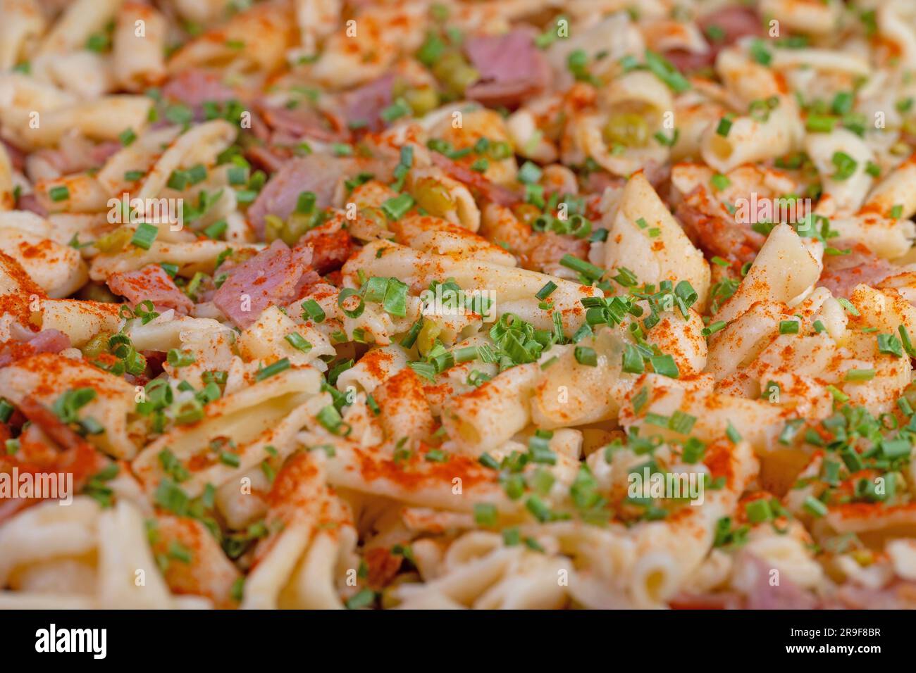 Noodle pan, ham noodles in a closeup Stock Photo