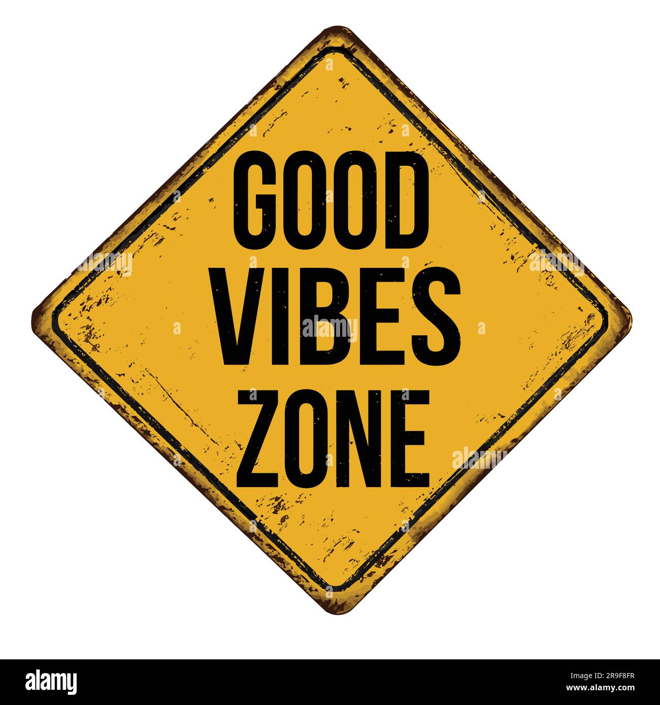 Good vibes zone vintage rusty metal sign on a white background, vector