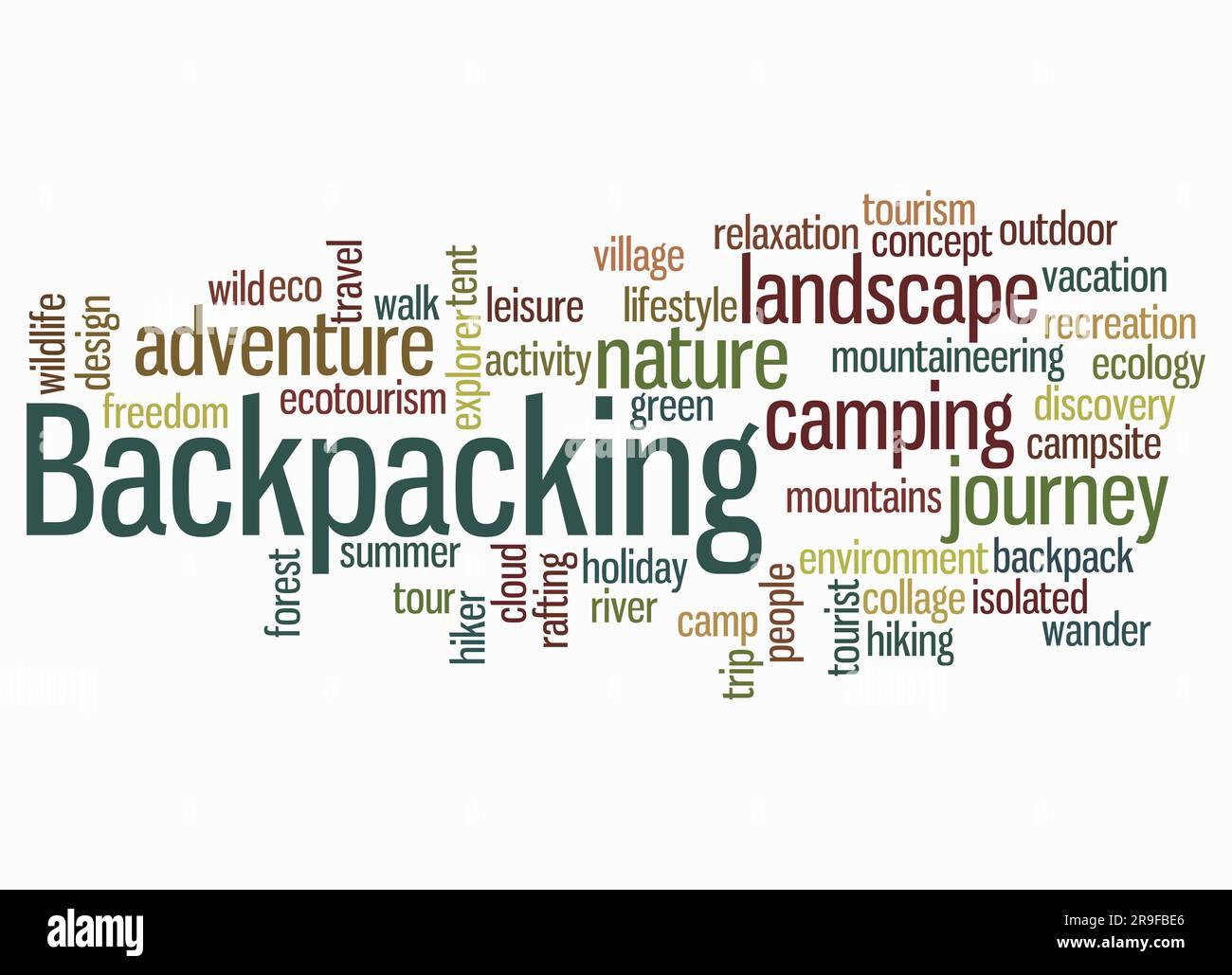 Word Cloud with BACKPACKING concept create with text only Stock Photo