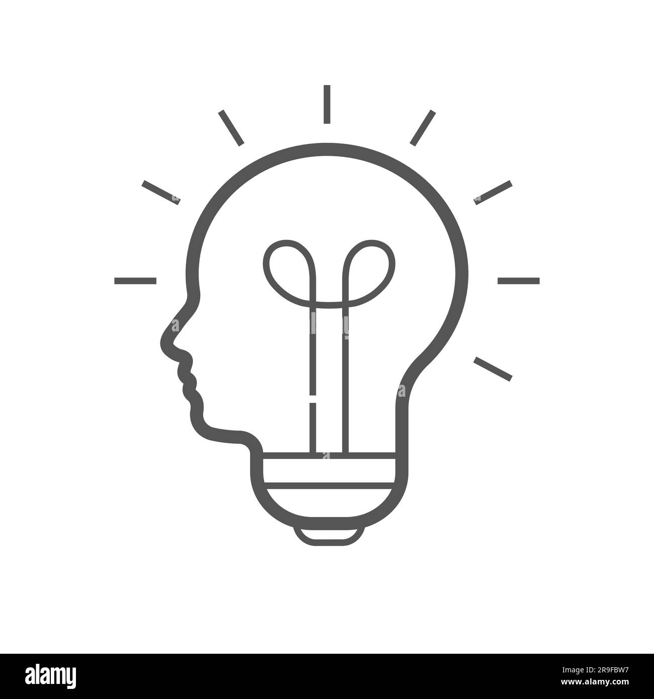 Brain think idea mind bulb head vector icon. Man face human head creative idea symbol. EPS 10 Stock Vector