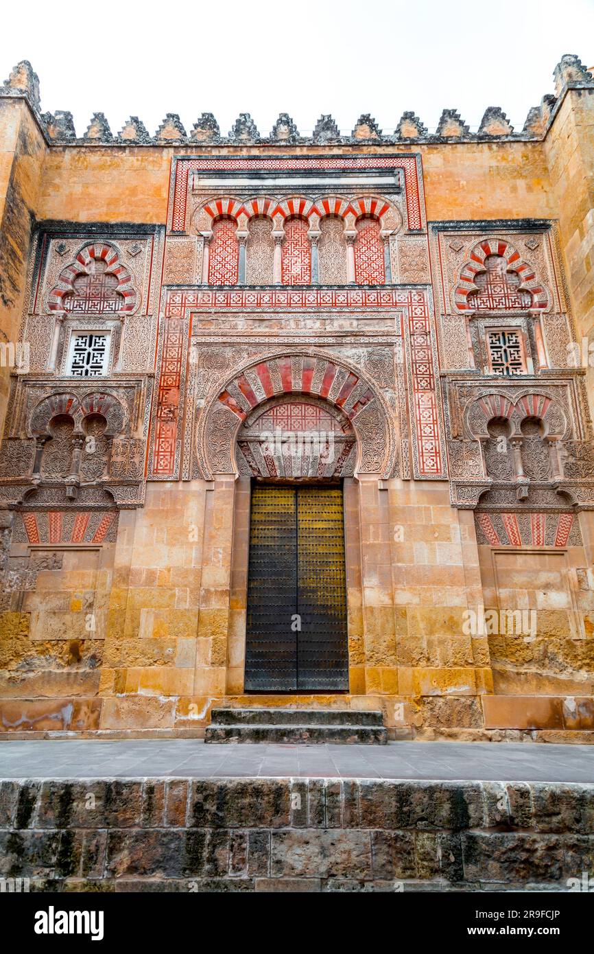 Exterior view and decorative detail from the magnificent Mosque of Cordoba. Present day's Mezquita Cathedral, Andalusia, Spain. Stock Photo
