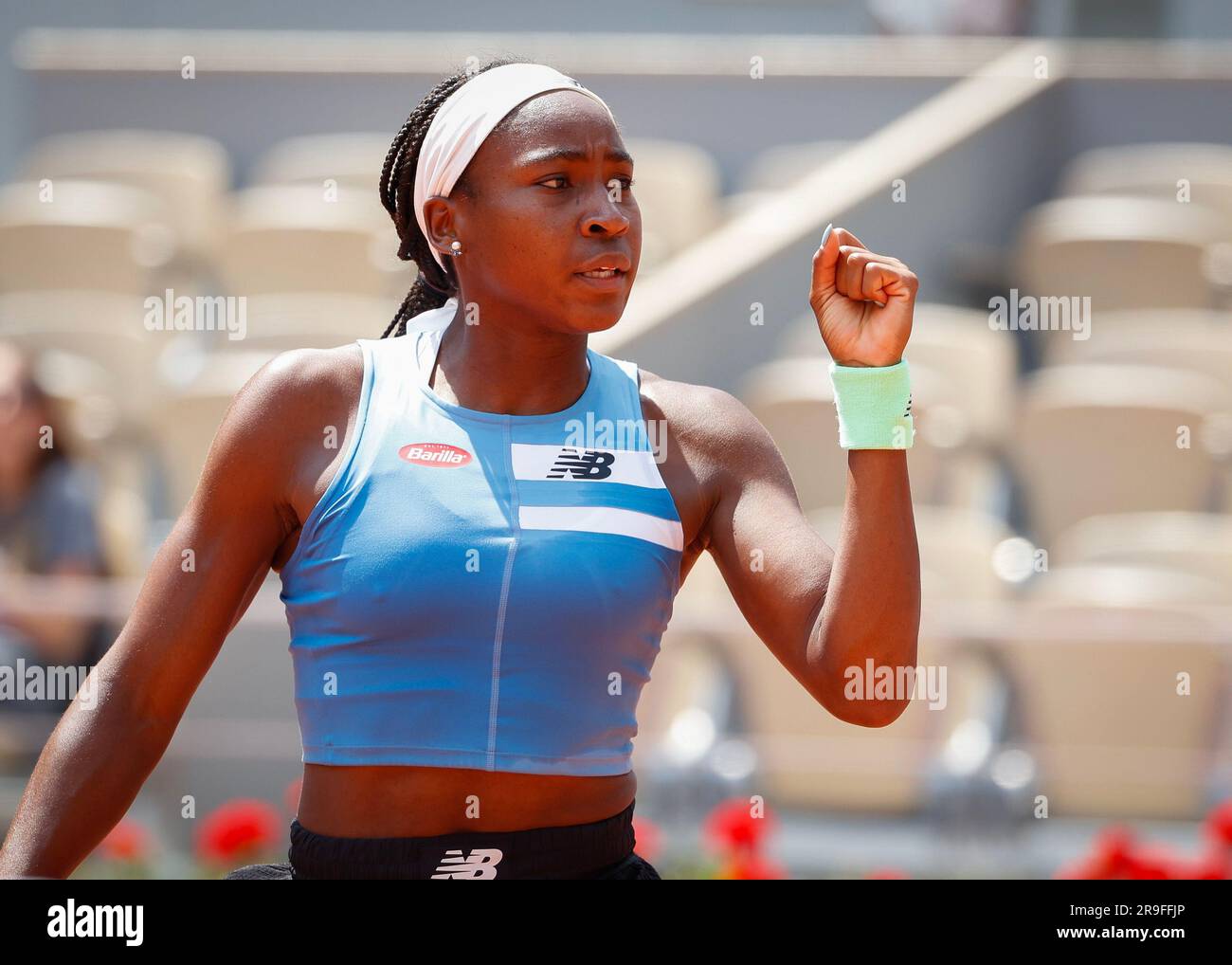 American tennis player Coco Gauff celebrating during French Open 2023 ...