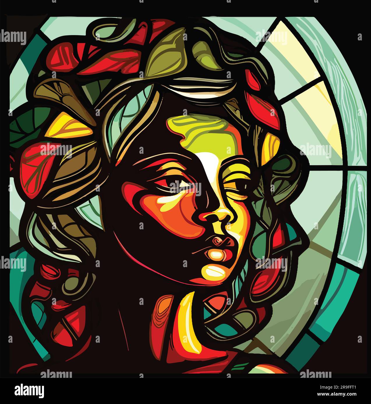 African lady, stained glass style, leaves Stock Vector Image & Art Alamy