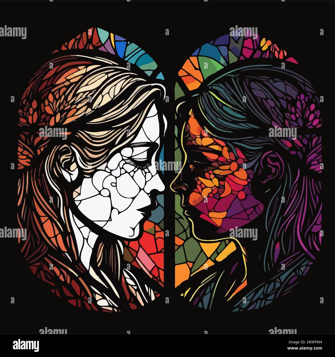 Stained glass faces in profile, rainbow colors Stock Vector Image & Art
