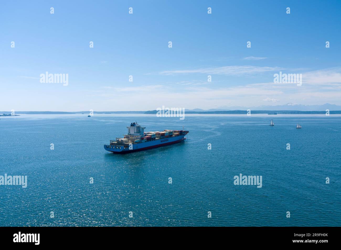 Drone photography of a ship on the Puget Sound in June 2023 Stock Photo
