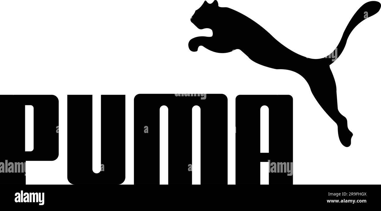 Puma sportswear brand logo. Shoe brand black logotype stock vector on transparent background Stock Vector
