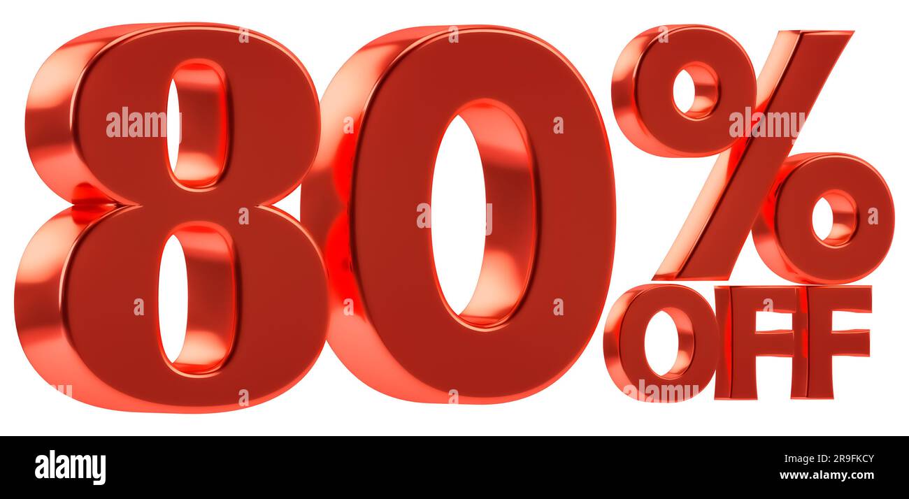 80 % off discount for sale promotion. 3d number with percent sign. Isolated on white background Stock Photo