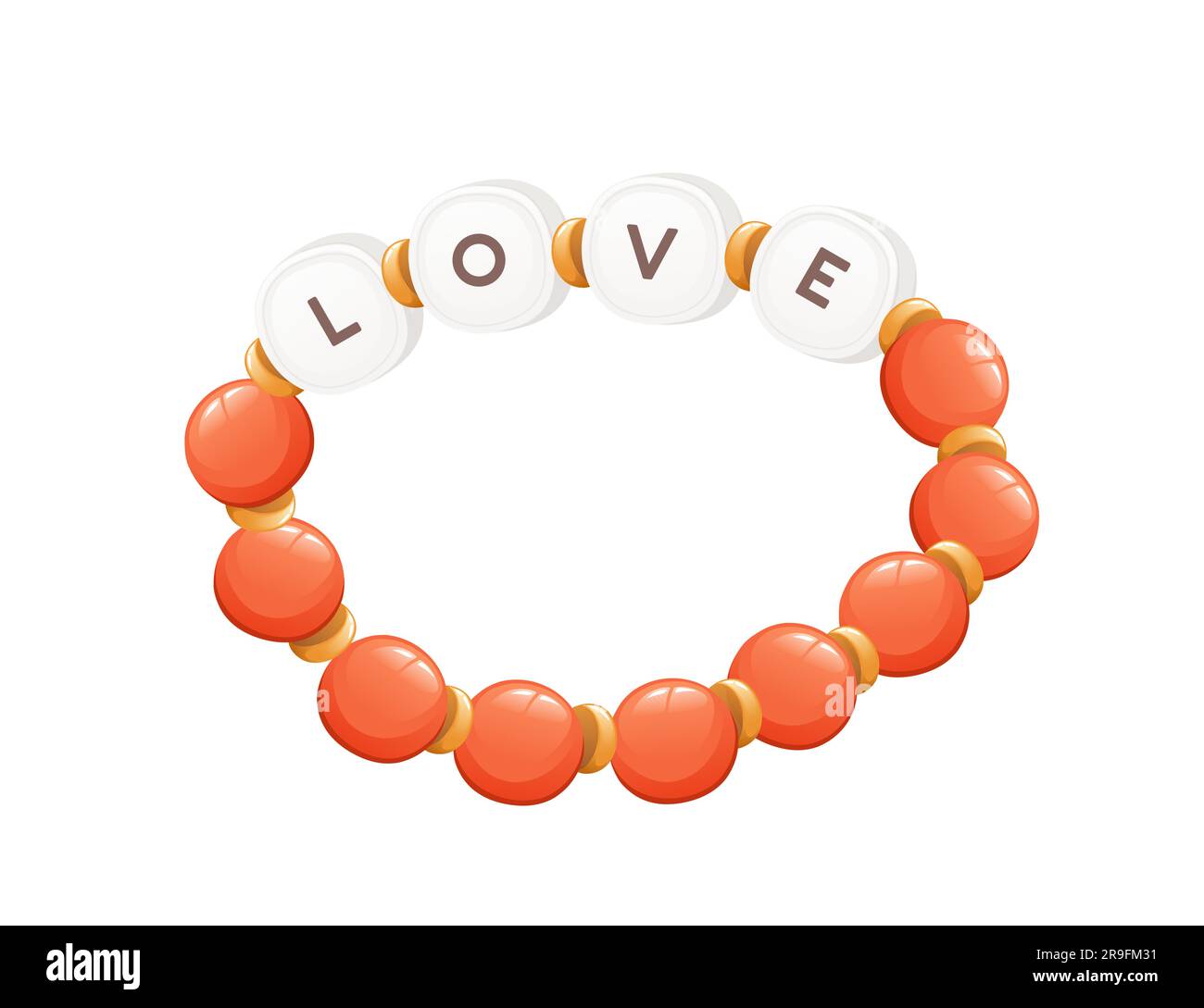 Colorful funky bracelet from bright plastic beads with LOVE letters vector illustration isolated on white background Stock Vector