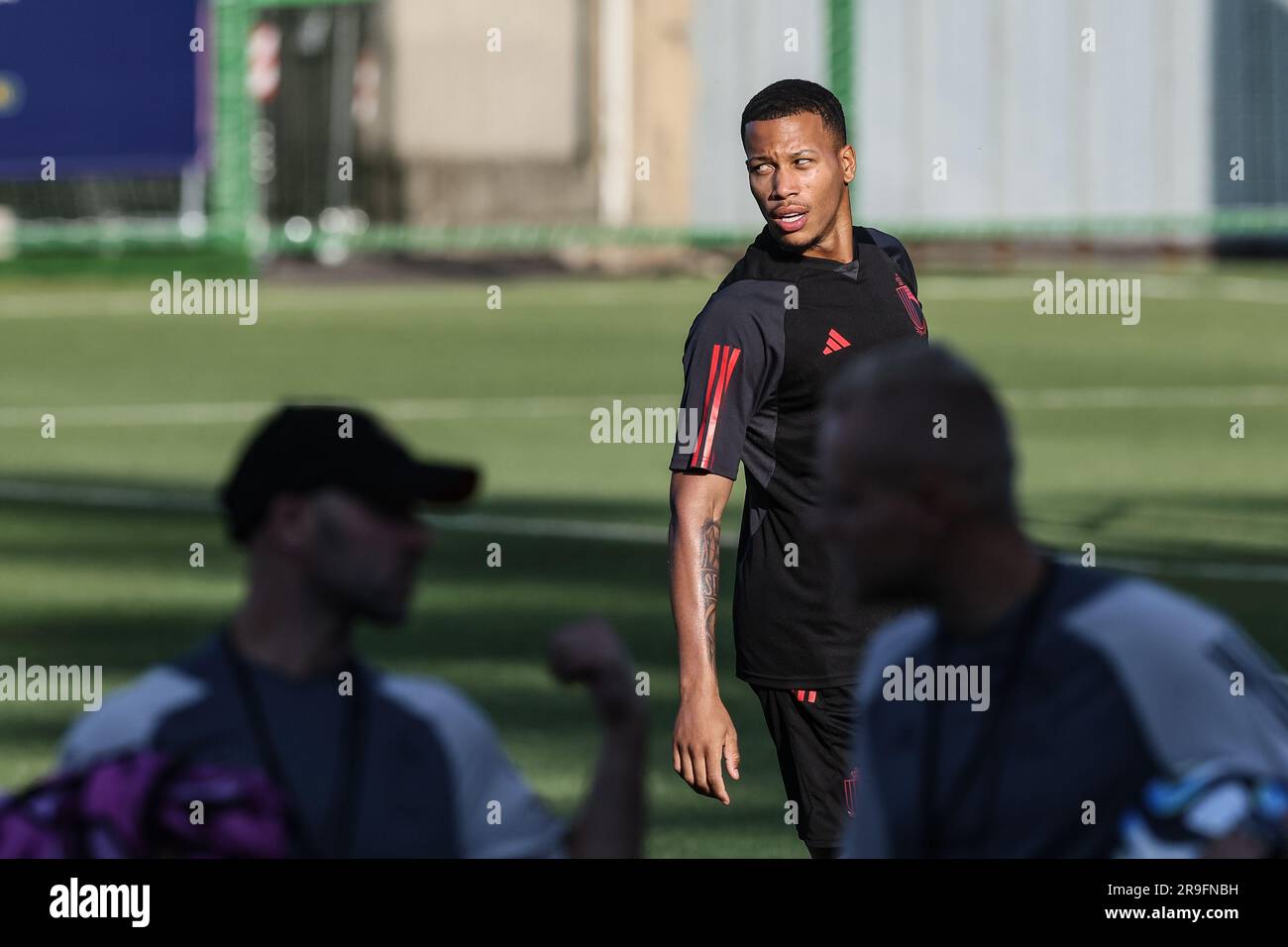 Tbilisi, Georgia. 26th June, 2023. Belgium's Aster Vranckx pictured during a training session of the Belgian U21 national soccer team at the UEFA Under21 European Championships, in Tbilisi, Georgia, Monday 26 June 2023. The UEFA Under21 European Championships take place from 21 June to 08 July in Georgia and Romania. BELGA PHOTO BRUNO FAHY Credit: Belga News Agency/Alamy Live News Stock Photo