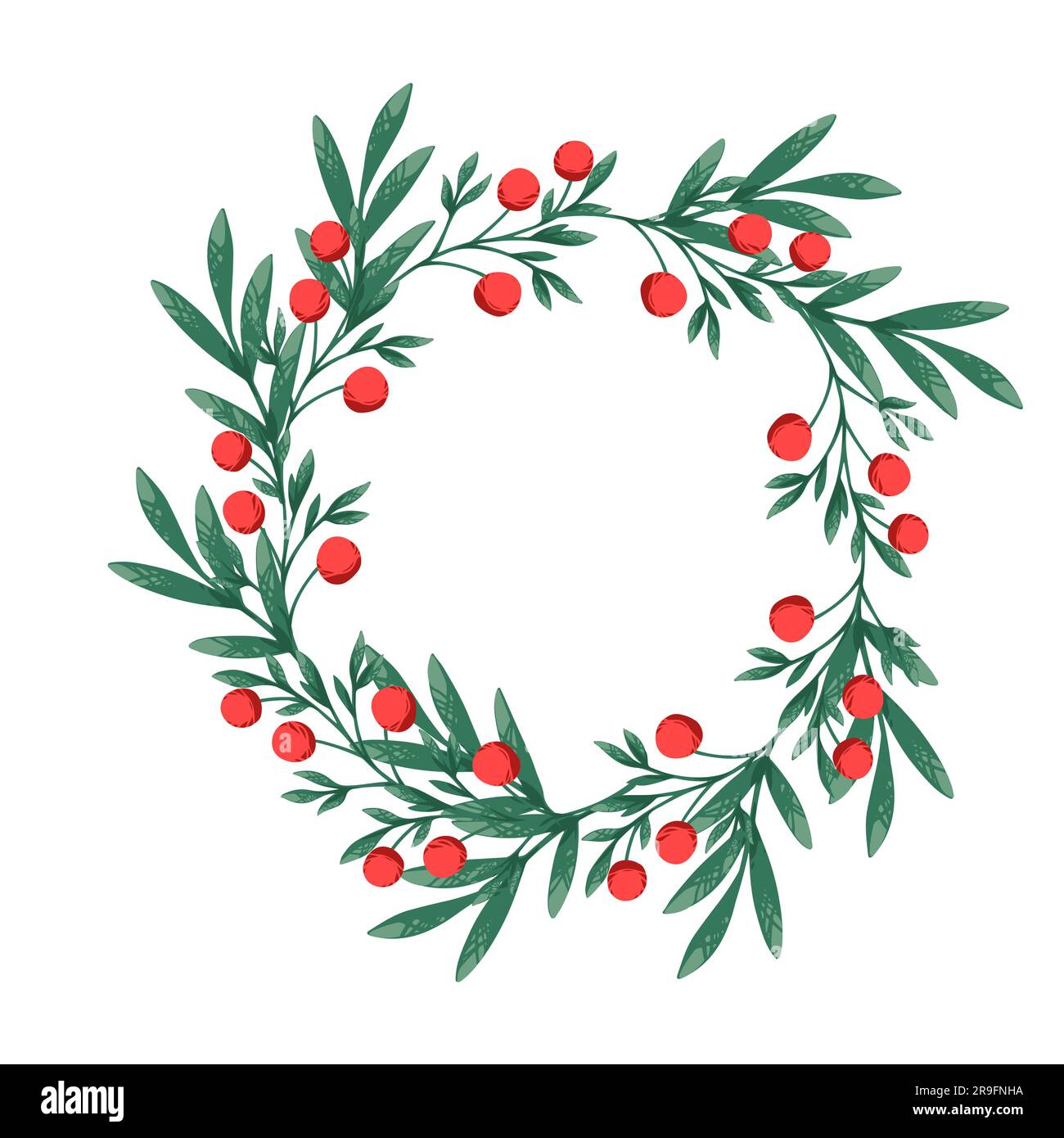 Merry Christmas wreath mistletoe with red berries vector illustration ...