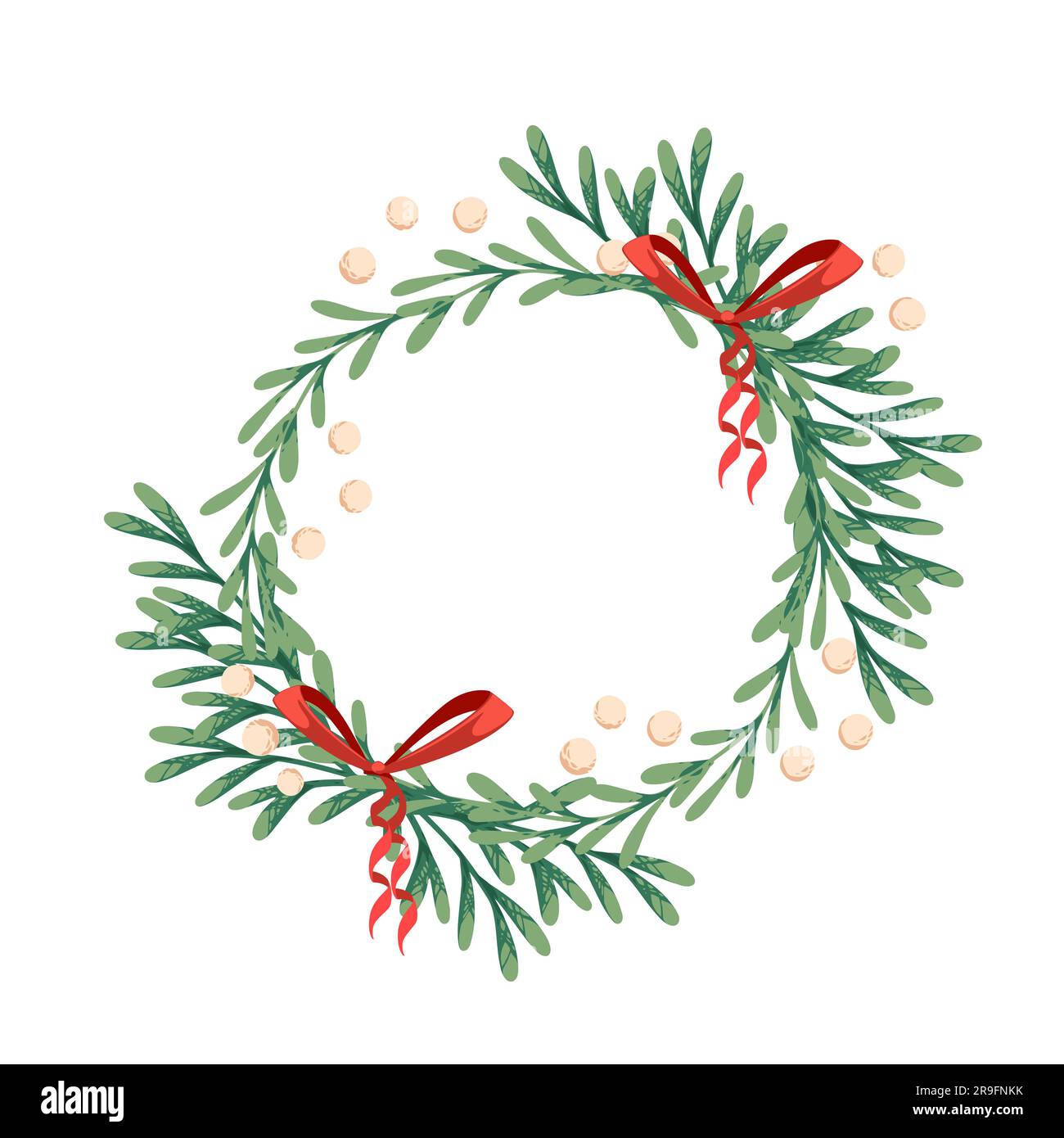 Merry Christmas wreath mistletoe with red berries vector illustration ...
