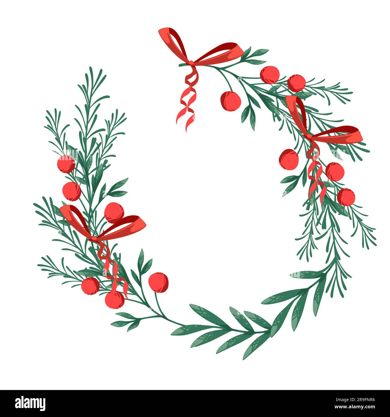 Merry Christmas wreath mistletoe with red berries vector illustration