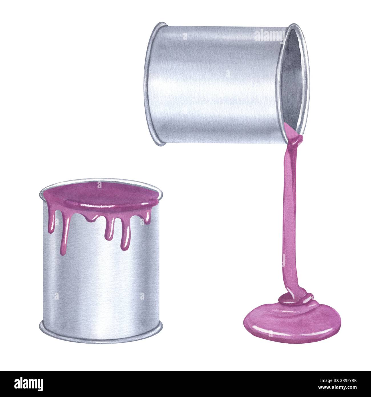 Pink paint leaking flowing iron aluminum can. Making renovation. Hand