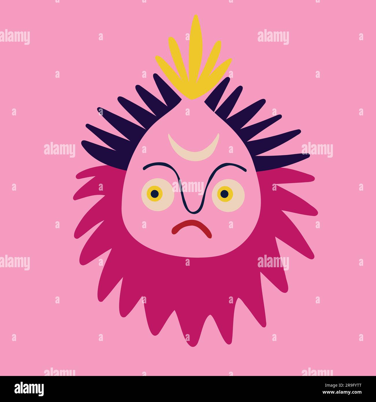 Magical bizarre Demon with a trident. Illustration in modern childish