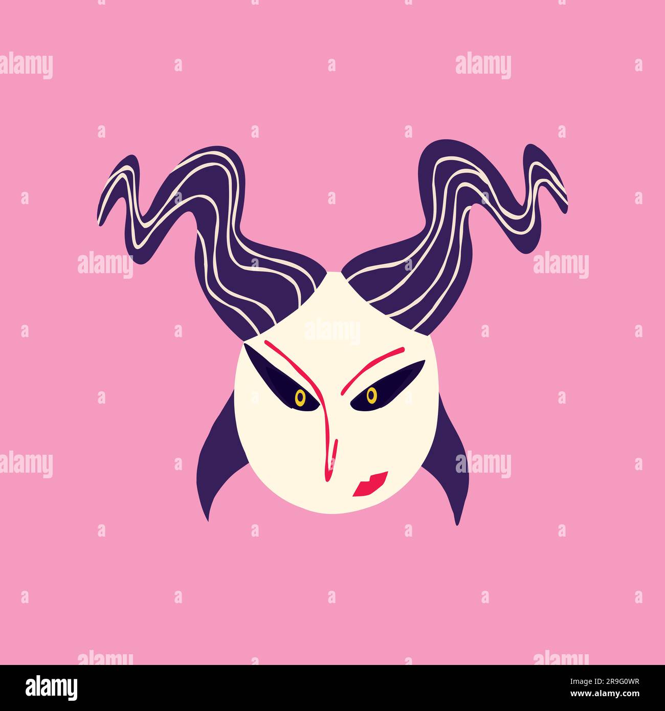 Horned strange angry demon. Illustration in a modern childish hand-drawn style Stock Vector
