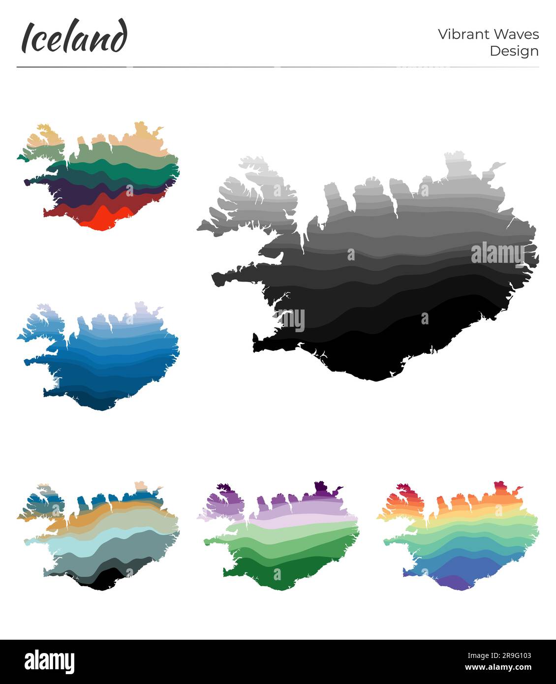 Set of vector maps of Iceland. Vibrant waves design. Bright map of ...